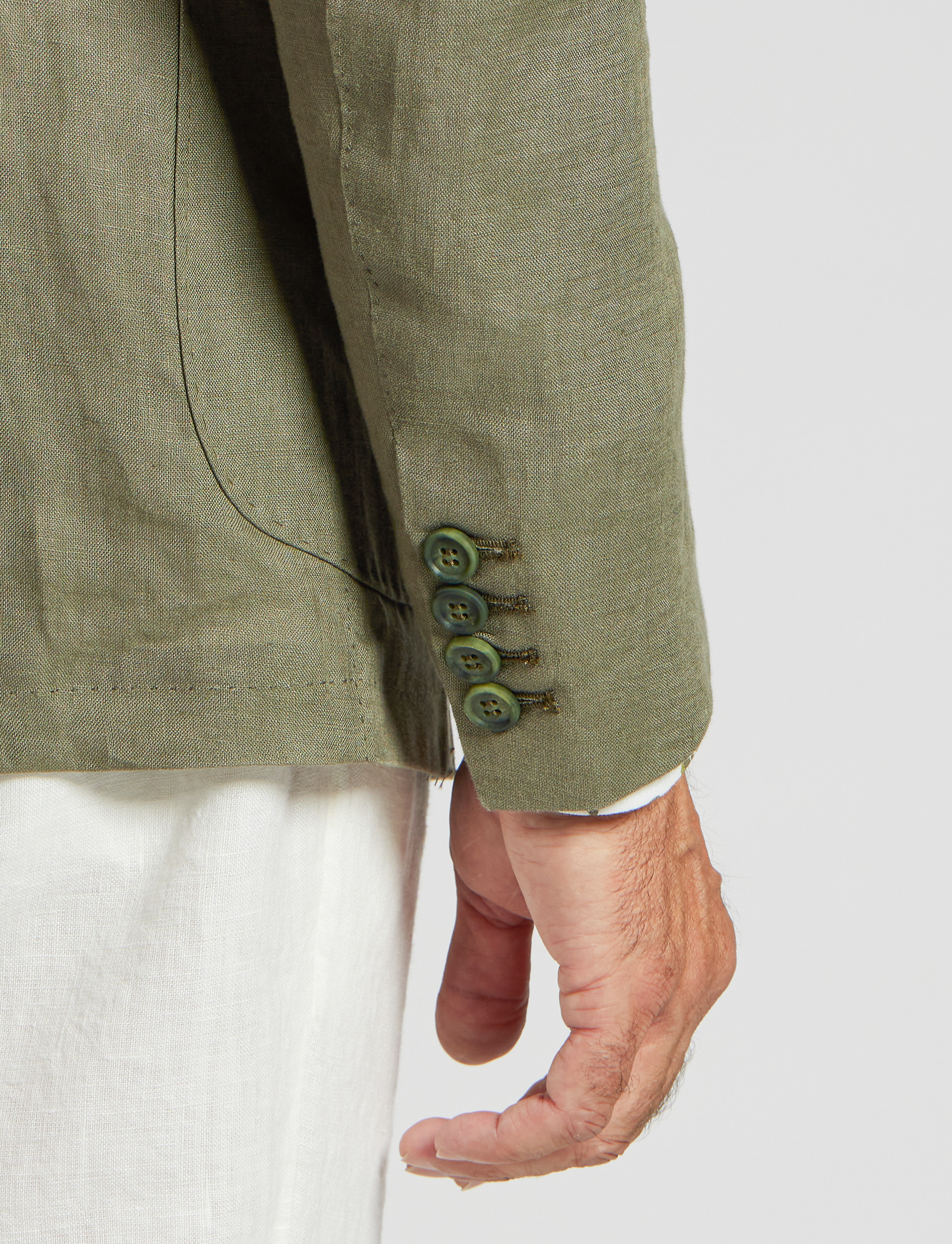 Double-Breasted Linen Jackets Made in Italy - Olive Green