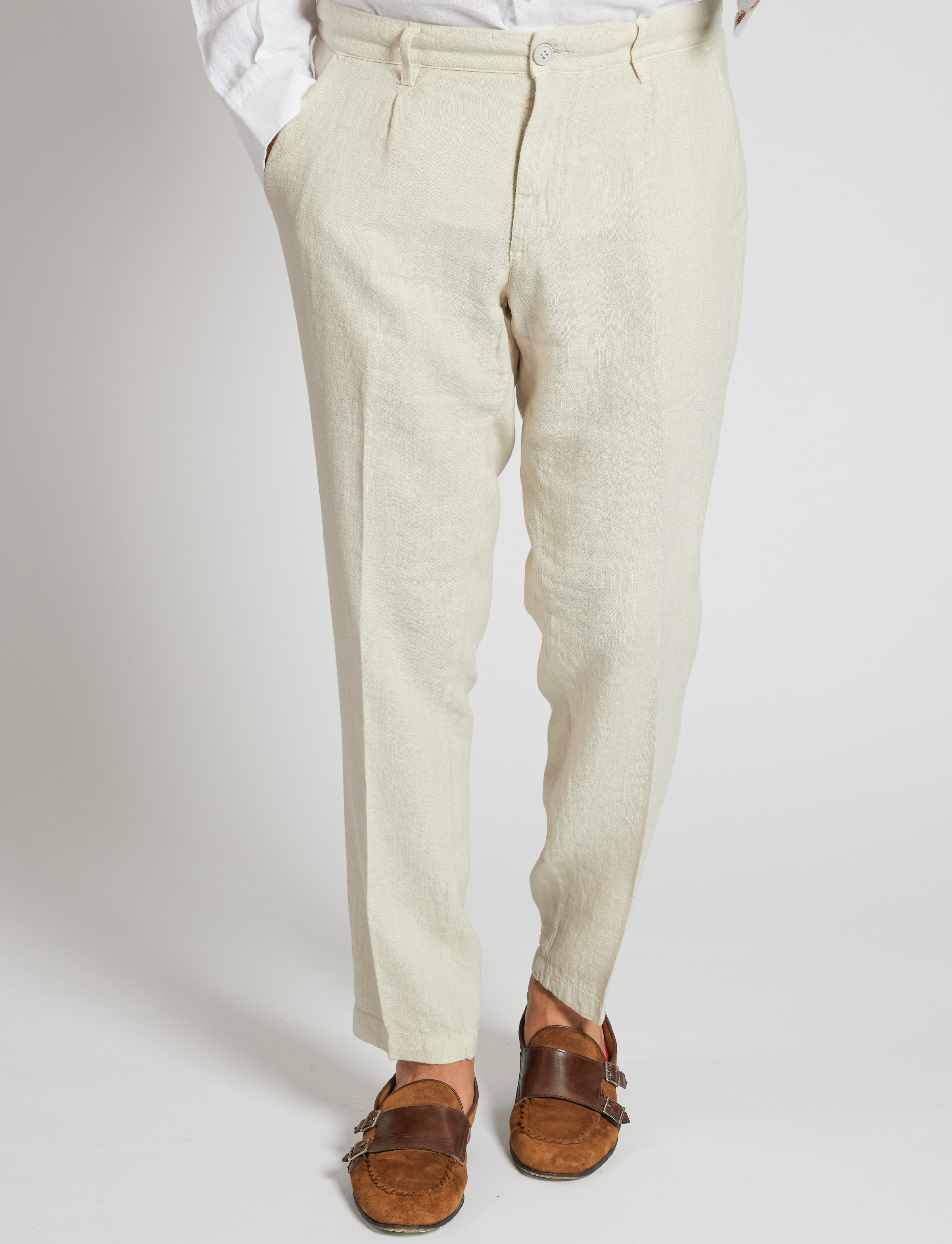 パンツ italy made kasuri pattern linen slacks Men Linen Italian Pants High Waist Straight Suit Trousers