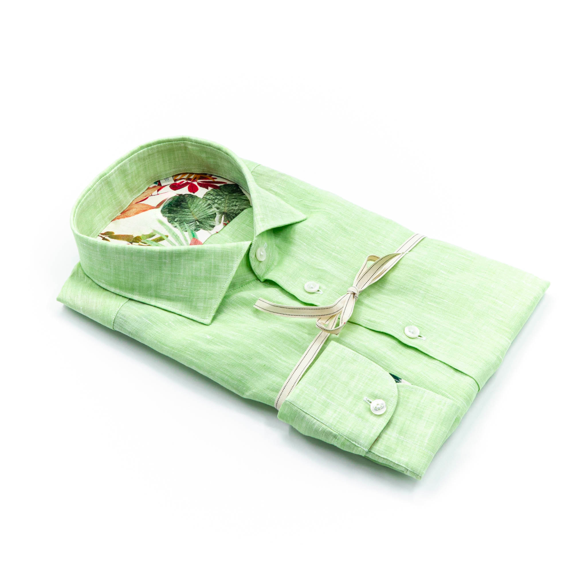 Camicia in puro lino azzurro cielo con interno collo stampato – Made in Italy