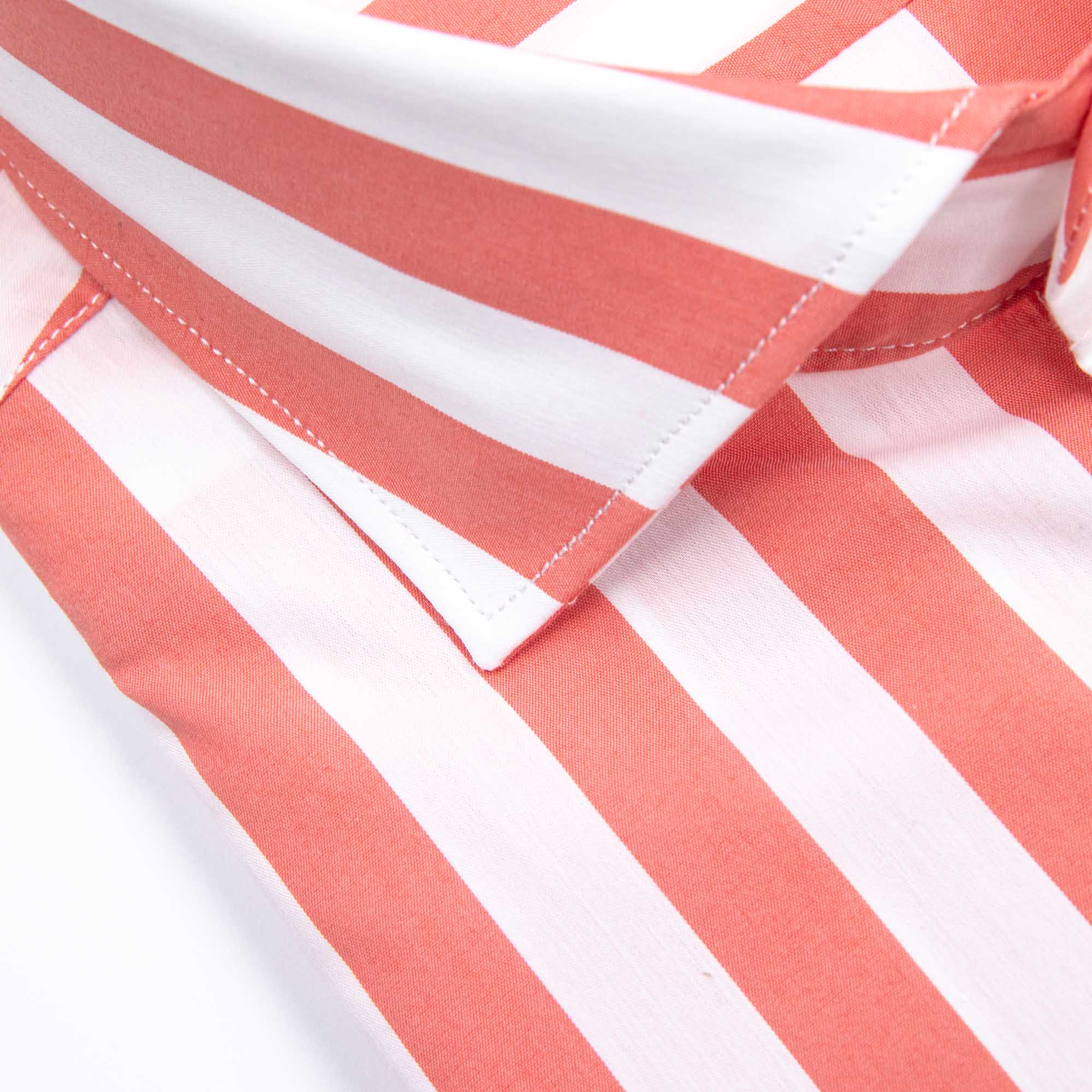 Coral Red & White Striped Poplin Shirt