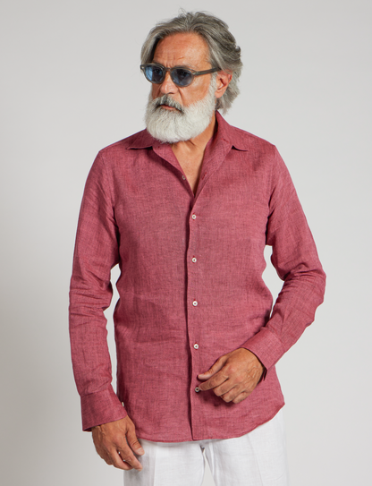 Camicia in puro lino azzurro cielo con interno collo stampato – Made in Italy