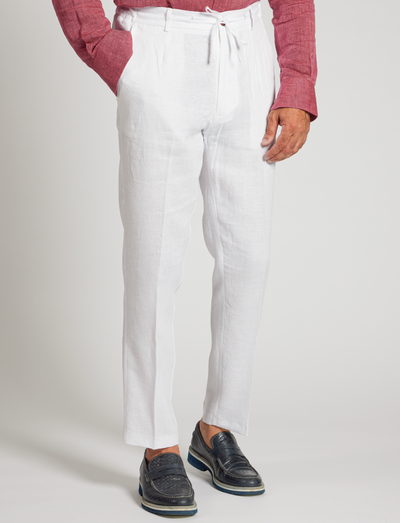 Pantalones de lino blanco con cordón ajustable – Hechos en Italia