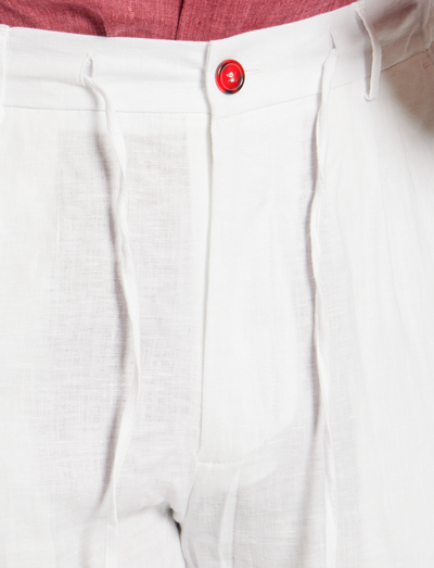 Pantalones de lino blanco con cordón ajustable – Hechos en Italia