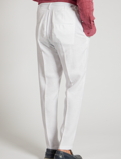 Pantalones de lino blanco con cordón ajustable – Hechos en Italia