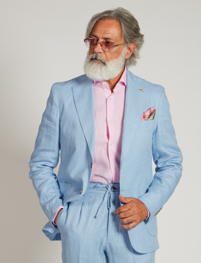 Pantaloni in lino azzurro con coulisse – Made in Italy