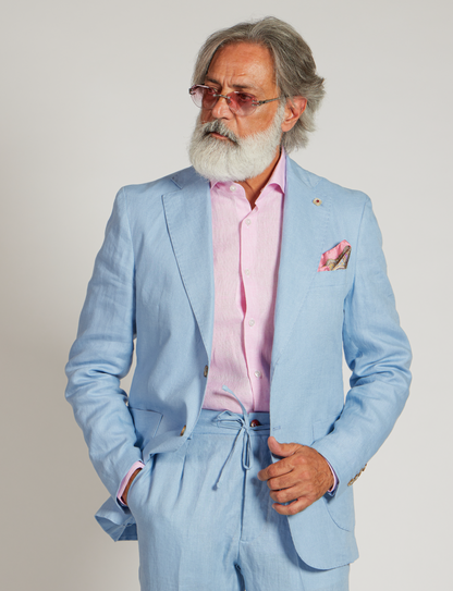 Pantaloni in lino azzurro con coulisse – Made in Italy