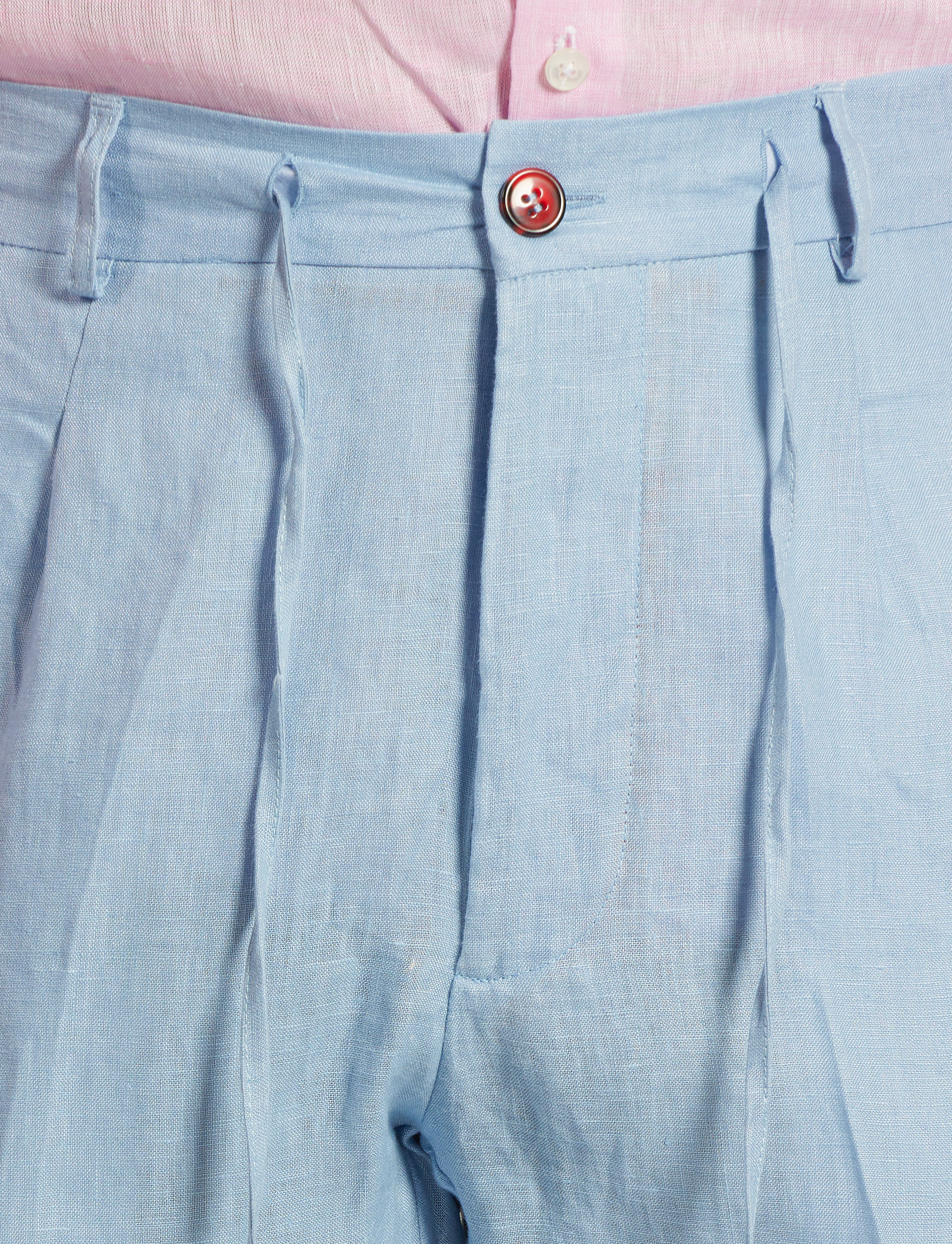 Light Blue Linen Drawstring Trousers – Made in Italy