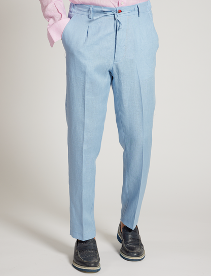 Pantaloni in lino azzurro con coulisse – Made in Italy
