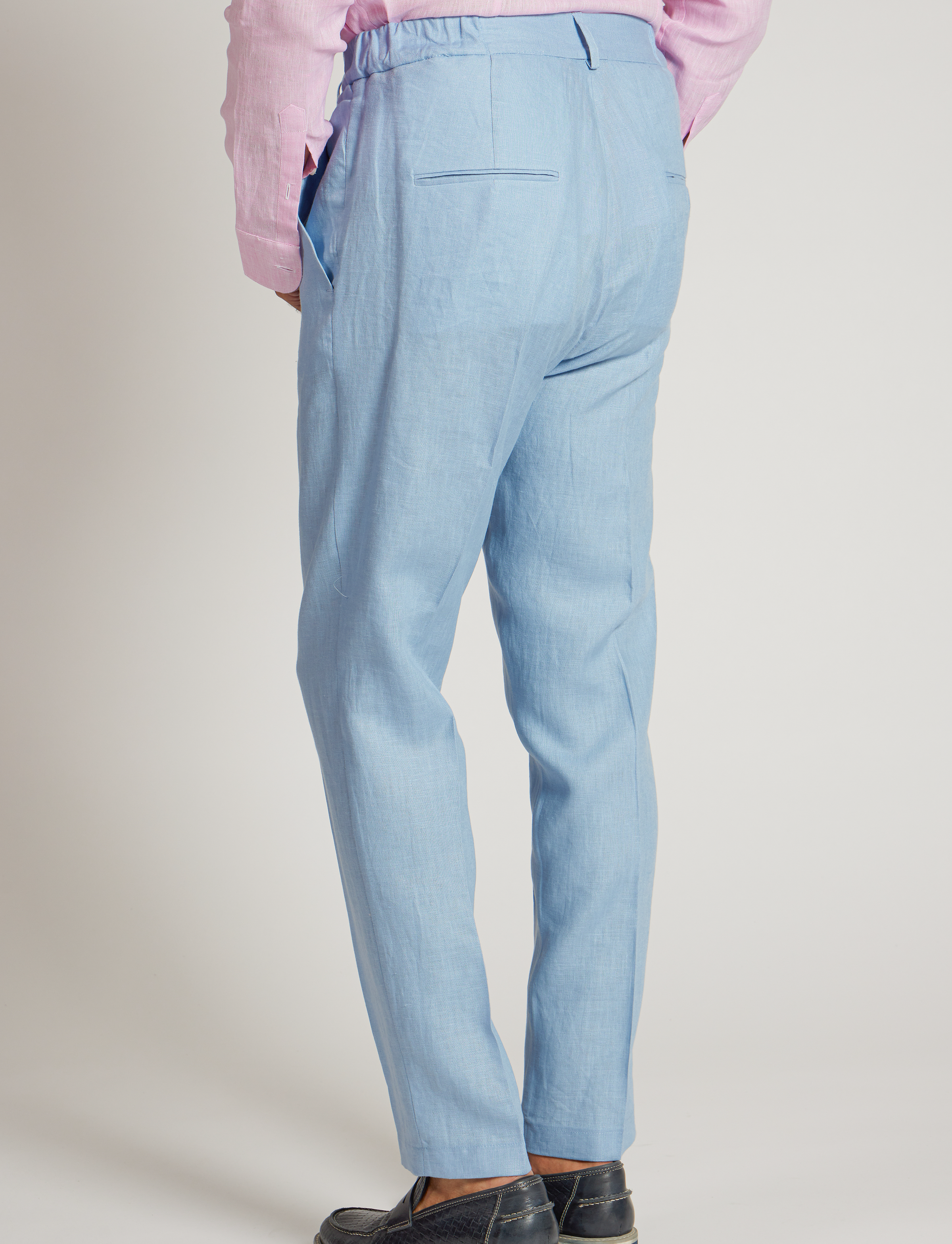 Light Blue Linen Drawstring Trousers – Made in Italy