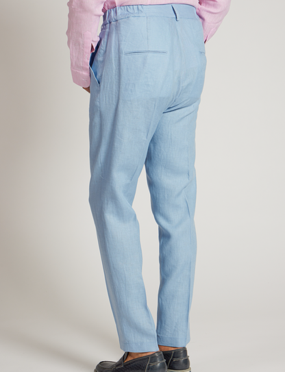 Pantaloni in lino azzurro con coulisse – Made in Italy