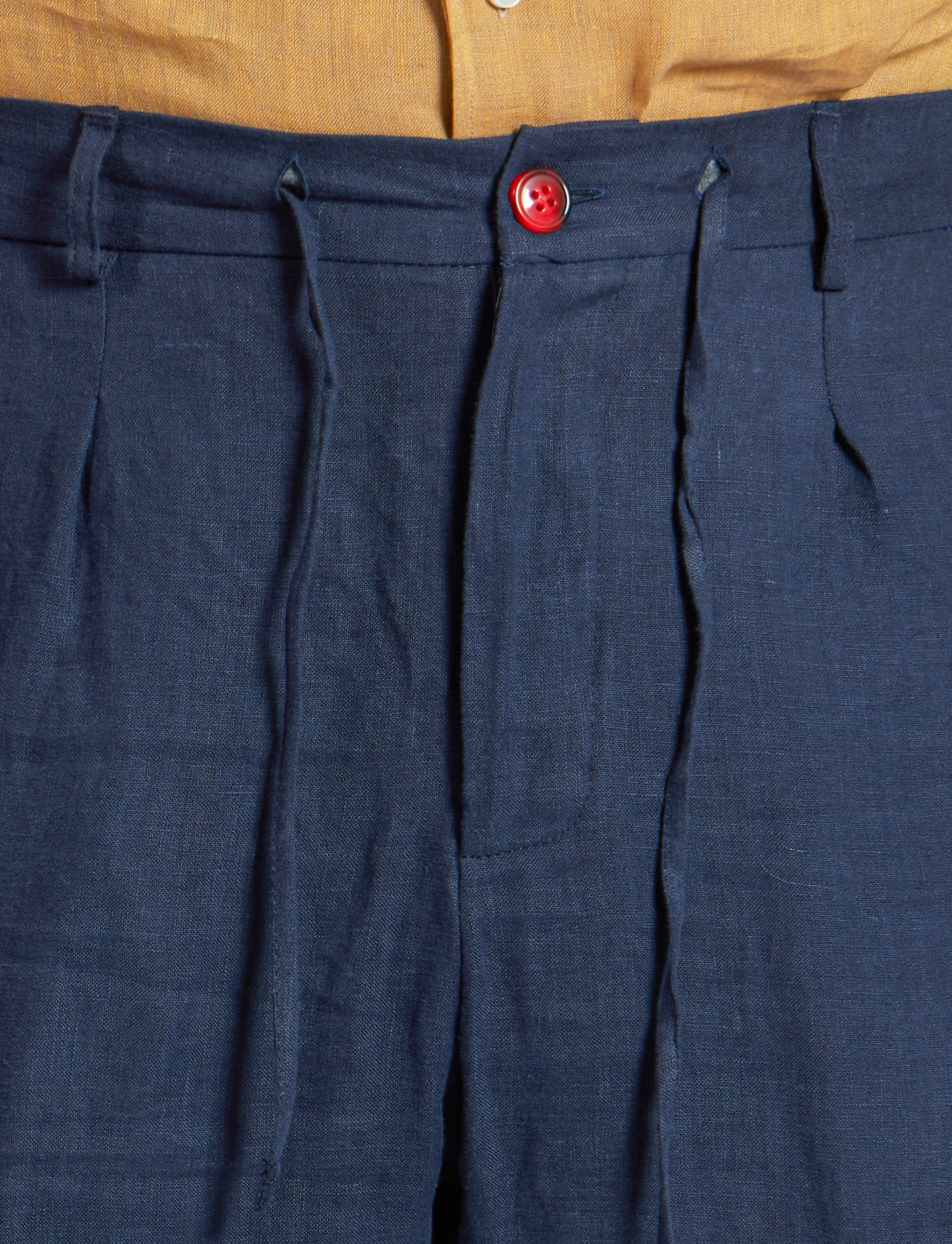 Navy Linen Drawstring Trousers – Made in Italy