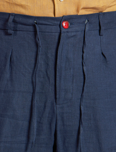 Pantaloni in lino blu navy con coulisse – Made in Italy