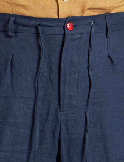 Pantaloni in lino blu navy con coulisse – Made in Italy