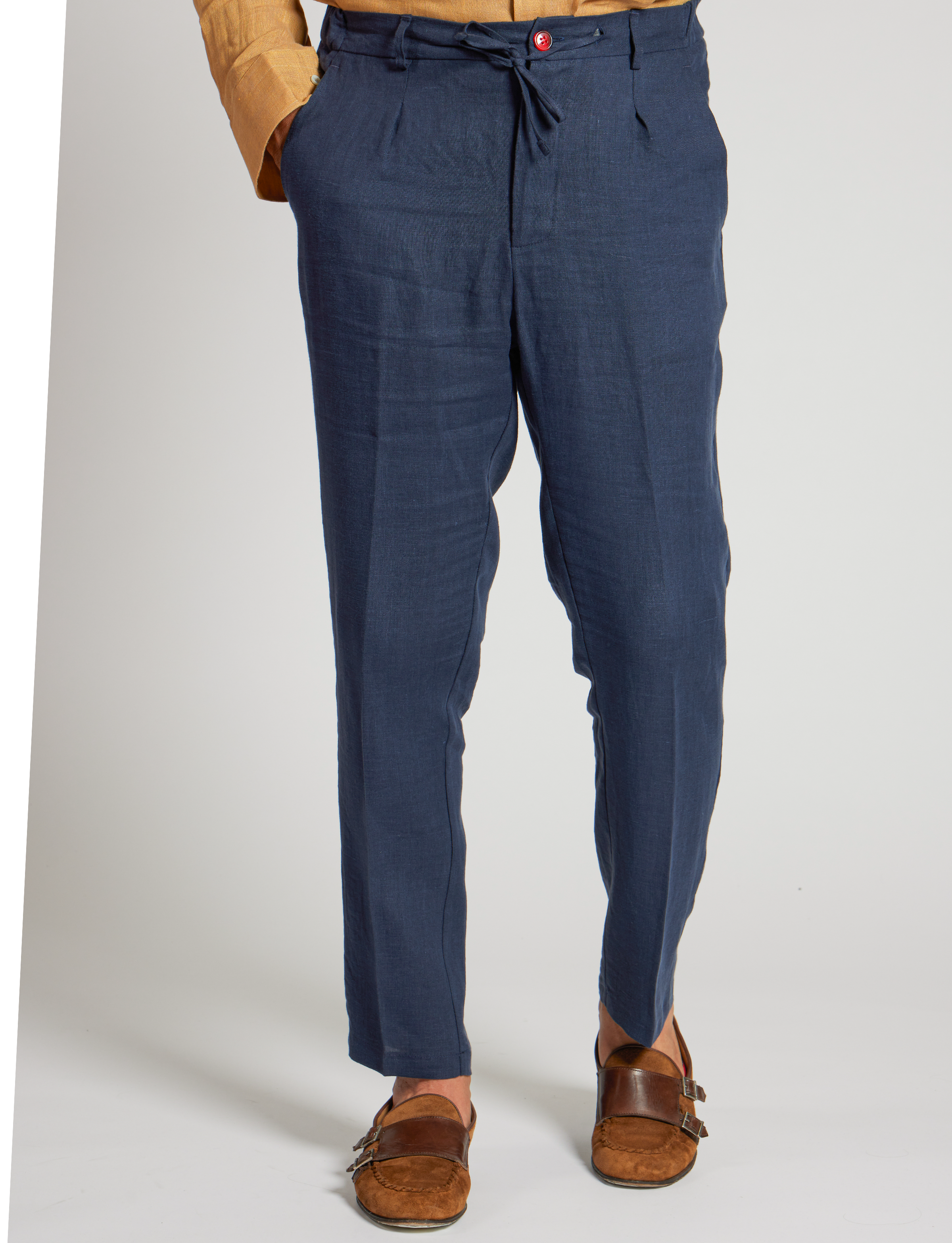 Navy Linen Drawstring Trousers – Made in Italy