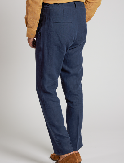 Pantaloni in lino blu navy con coulisse – Made in Italy