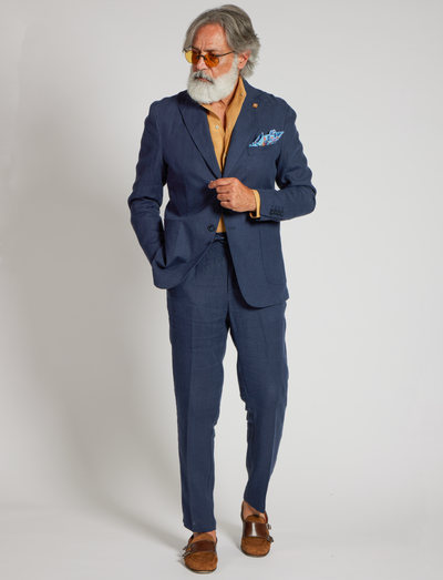 Pantaloni in lino blu navy con coulisse – Made in Italy