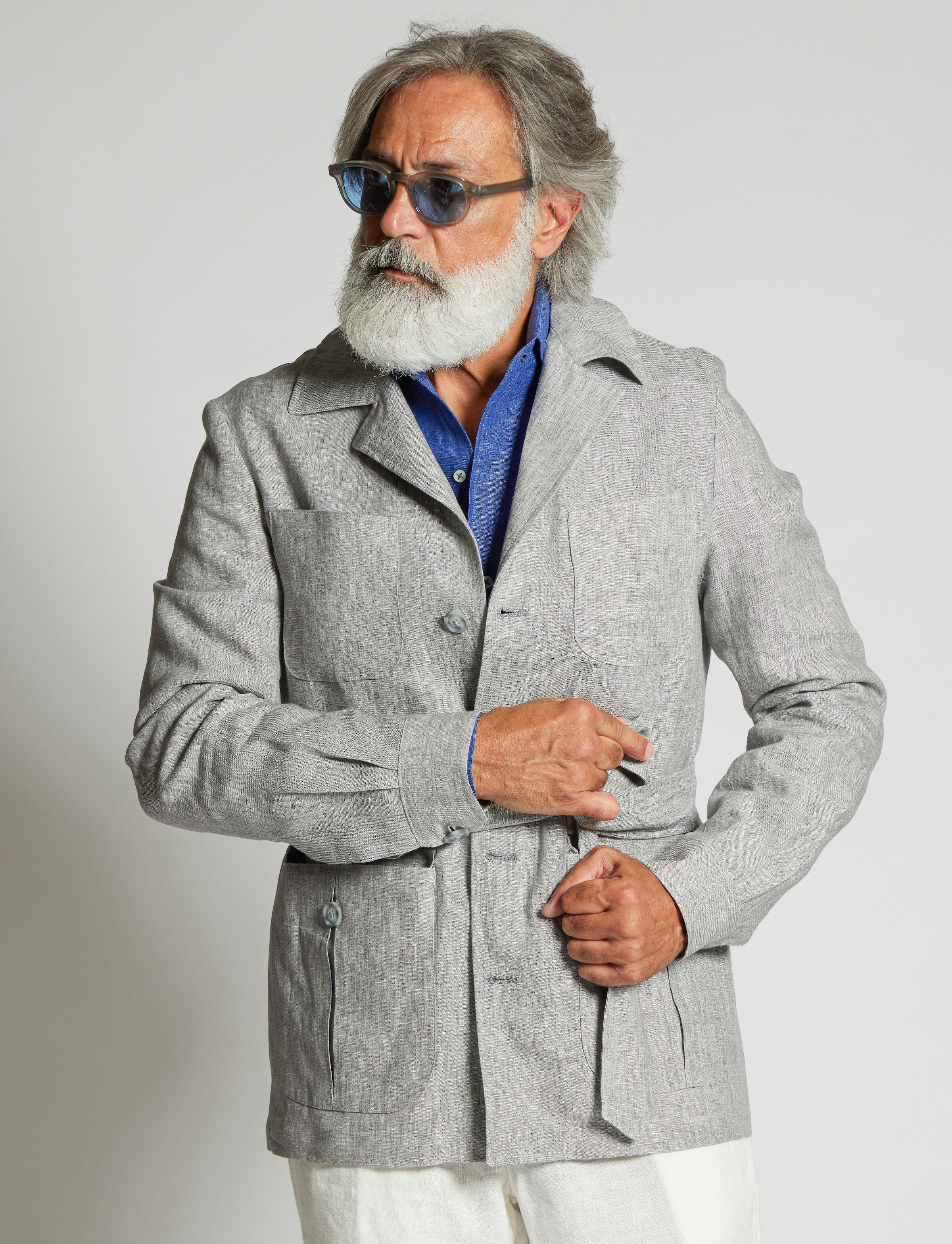 Linen Sahariana Jacket Made in Italy - Light Grey