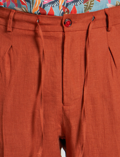 Pantalones de lino color naranja óxido con cordón ajustable – Hechos en Italia
