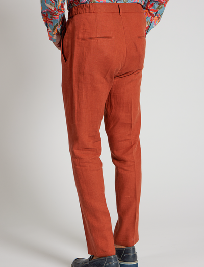 Pantalones de lino color naranja óxido con cordón ajustable – Hechos en Italia