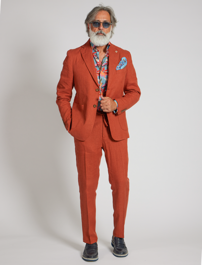 Pantalones de lino color naranja óxido con cordón ajustable – Hechos en Italia