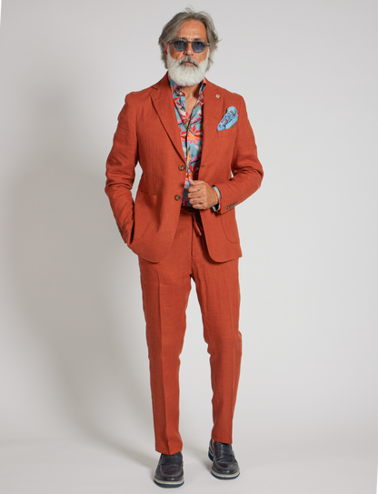 Rust Orange Linen Drawstring Trousers – Made in Italy
