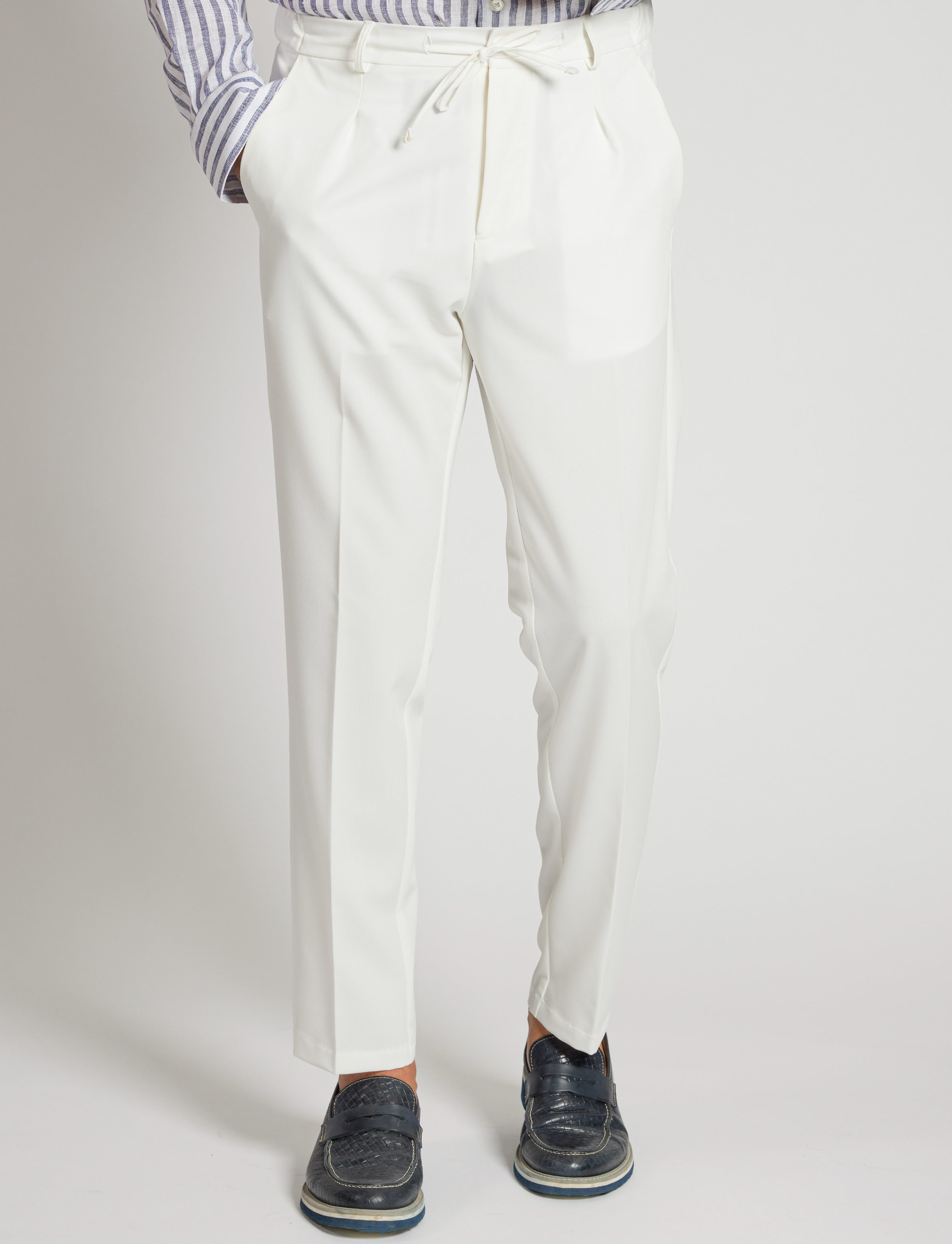White Stretch Drawstring Trousers – Made in Italy