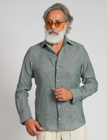 Camicia in puro lino azzurro cielo con interno collo stampato – Made in Italy