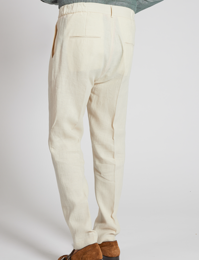 Pantalones de lino natural con cordón ajustable – Hechos en Italia