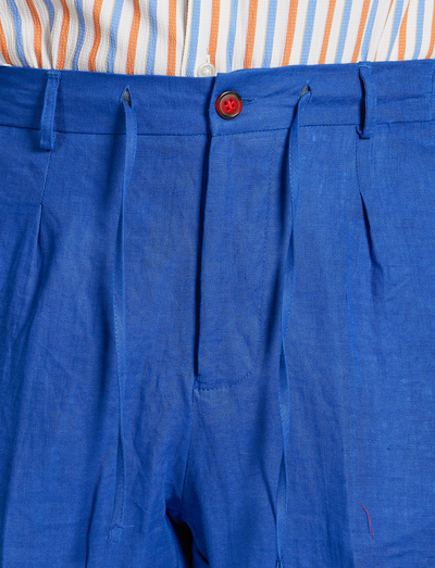 Pantalones de lino azul brillante con cordón ajustable – Hechos en Italia