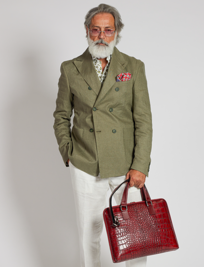 Double-Breasted Linen Jackets Made in Italy - Olive Green