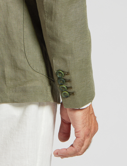 Double-Breasted Linen Jackets Made in Italy - Olive Green