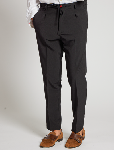 Pantalón negro elástico con cordón ajustable – Hecho en Italia