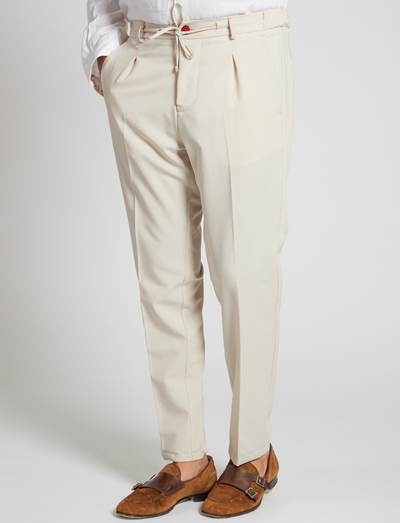 Pantalón beige elástico con cordón ajustable – Hecho en Italia