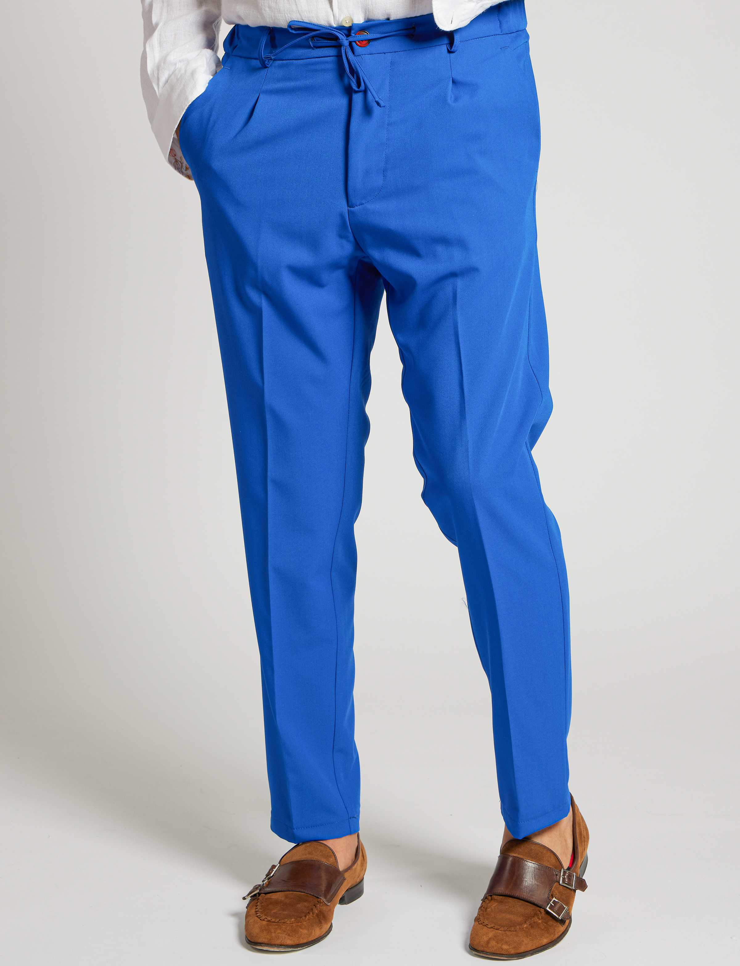 Bright Blue Stretch Drawstring Trousers – Made in Italy