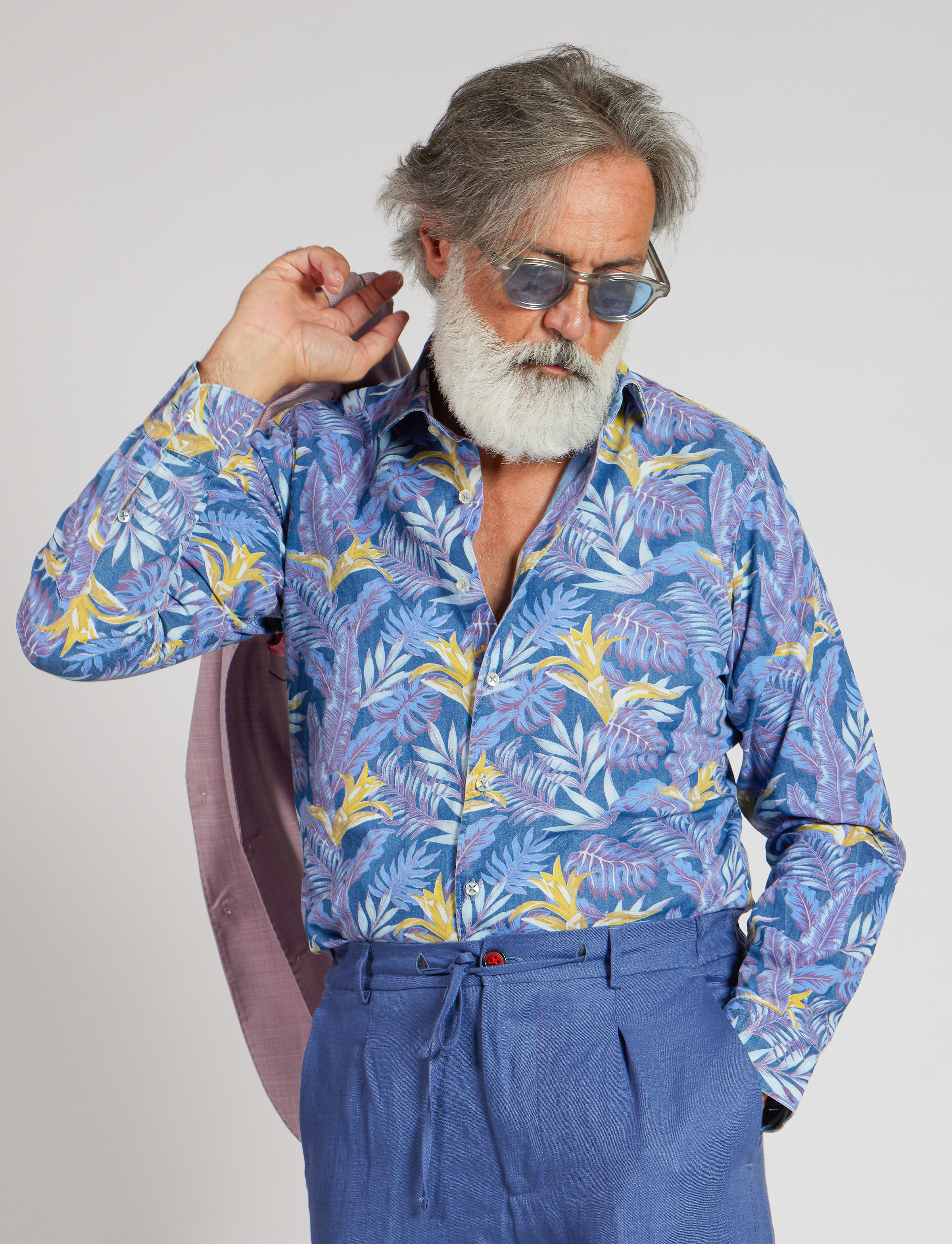 Camicia in puro lino azzurro cielo con interno collo stampato – Made in Italy