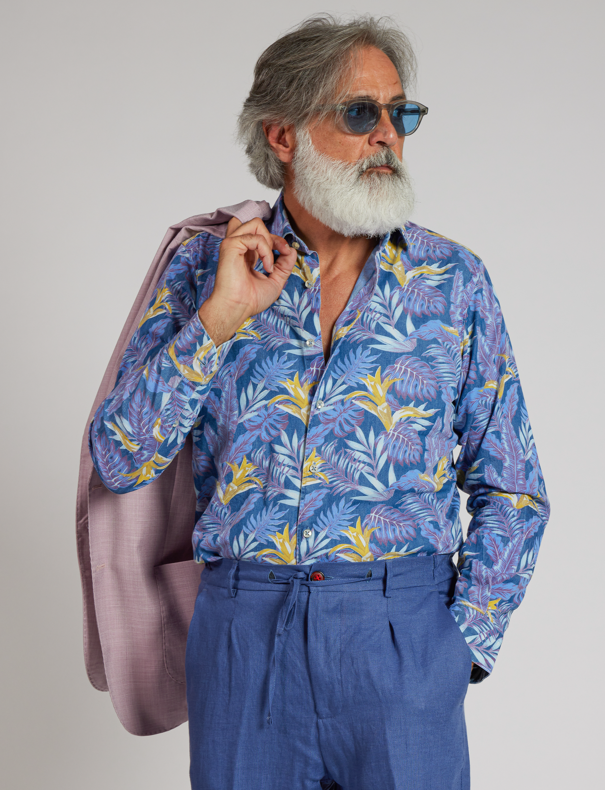 Camicia in puro lino azzurro cielo con interno collo stampato – Made in Italy