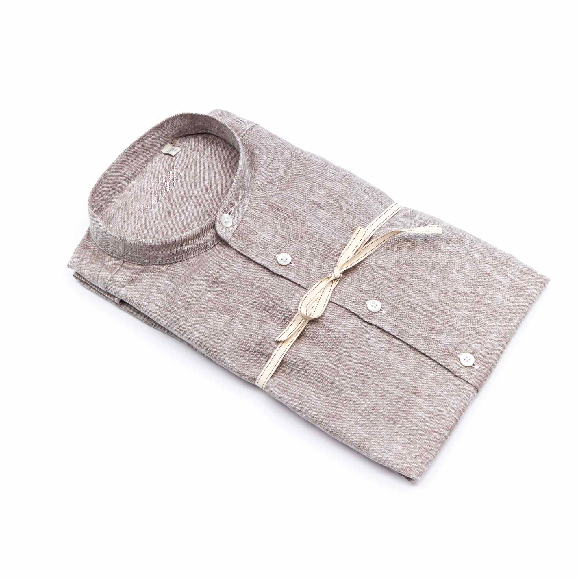 Camicia in puro lino azzurro cielo con interno collo stampato – Made in Italy