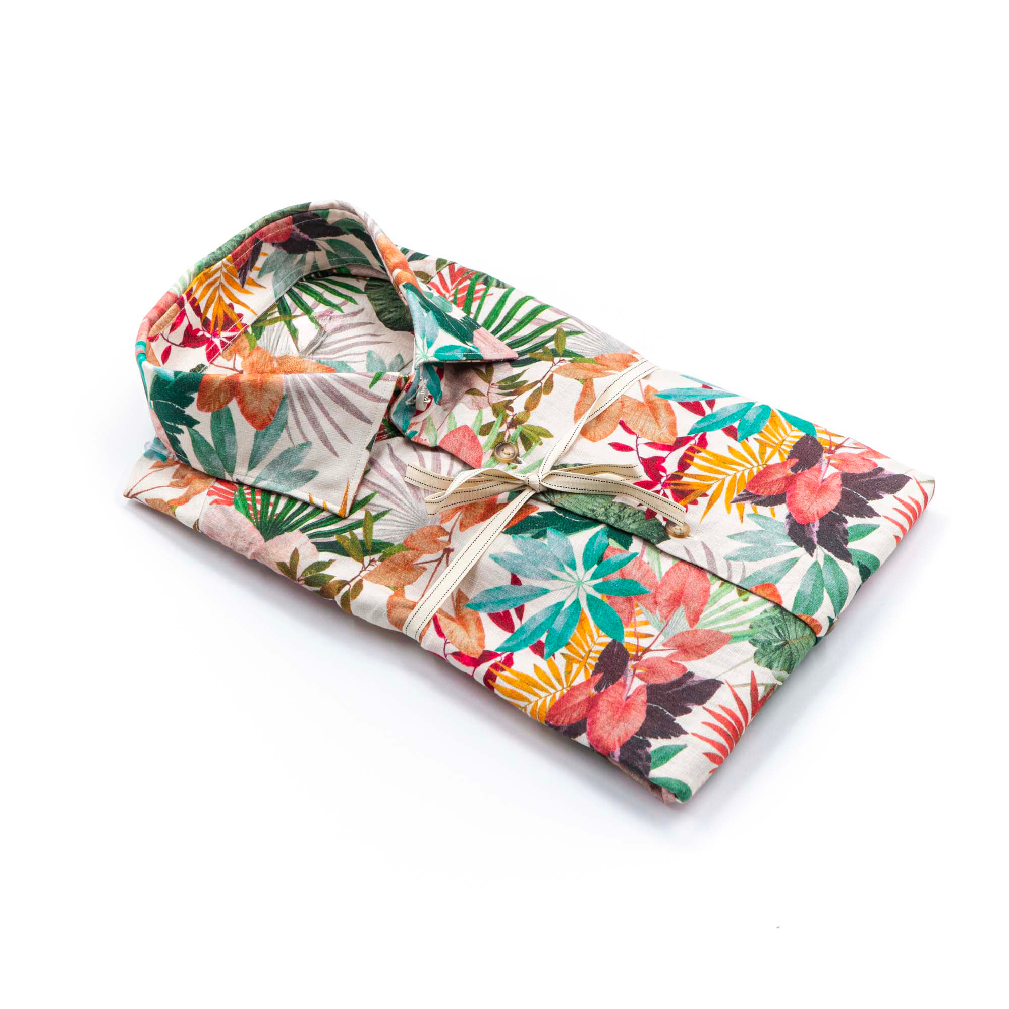 Camicia in puro lino azzurro cielo con interno collo stampato – Made in Italy
