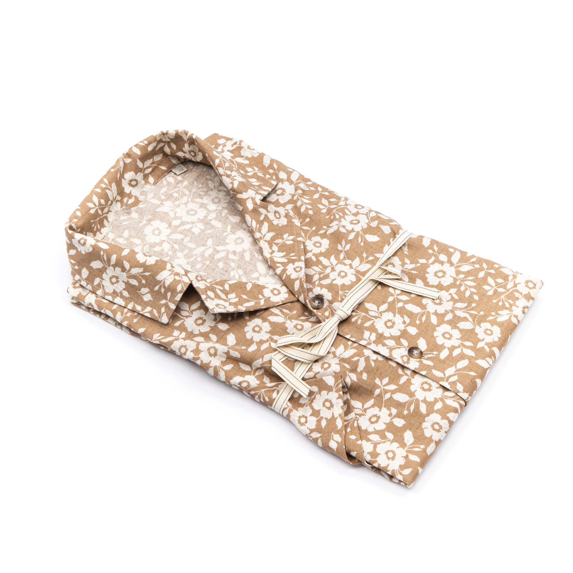 Natural Beige Floral Linen Shirt – Made in Italy
