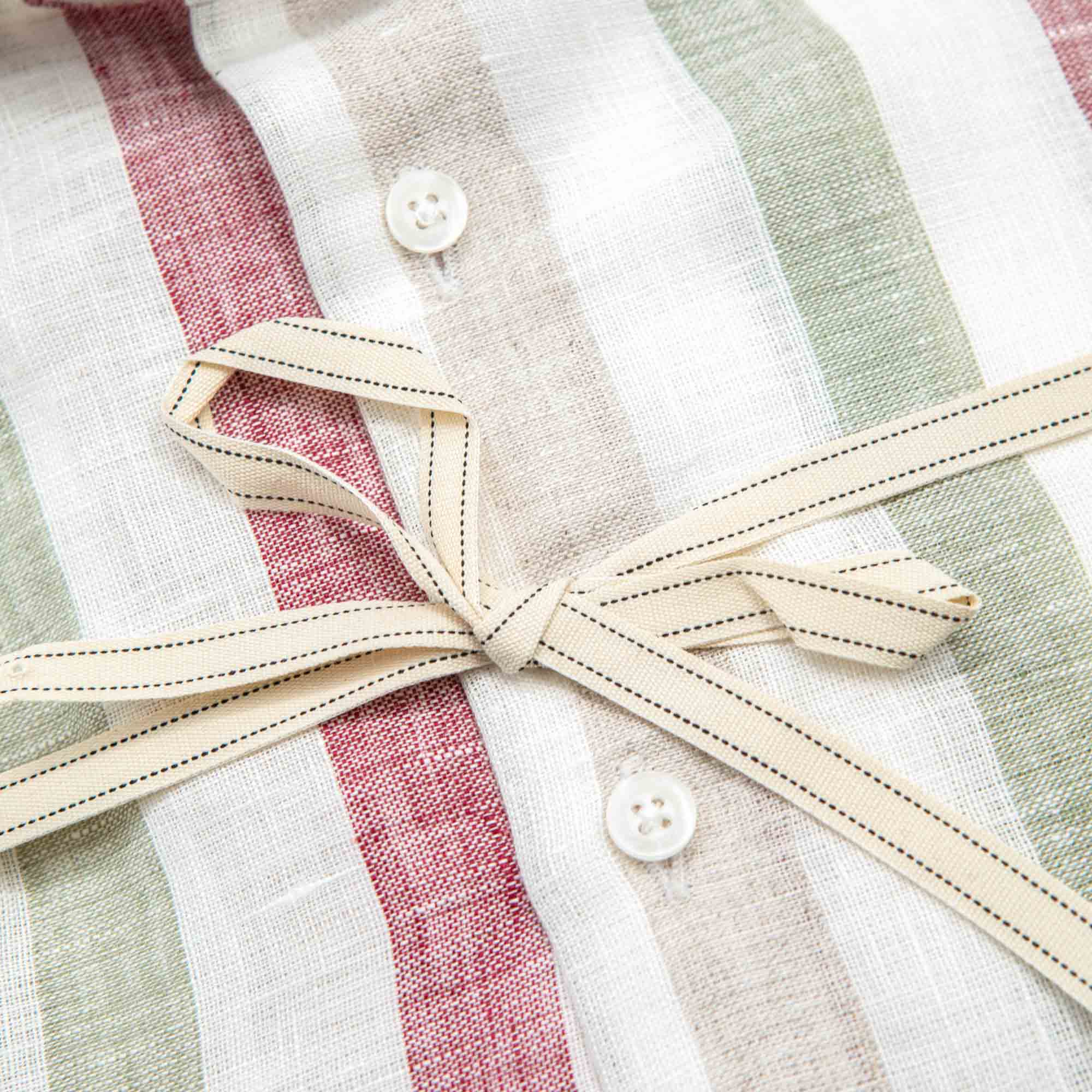 Linen Shirt with Sage, Sand & Brick Stripes