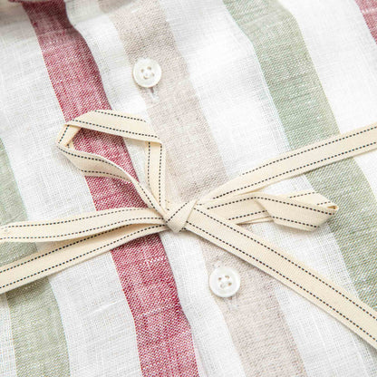 Linen Shirt with Sage, Sand & Brick Stripes