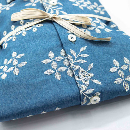 Camicia in puro lino azzurro cielo con interno collo stampato – Made in Italy