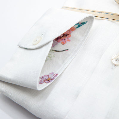 White Linen Shirt with Floral Inner Details