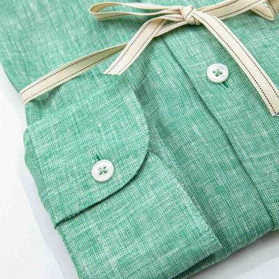 Aqua Green Linen Band Collar Shirt