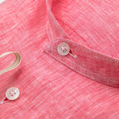 Coral Pink Band Collar Linen Shirt – Made in Italy