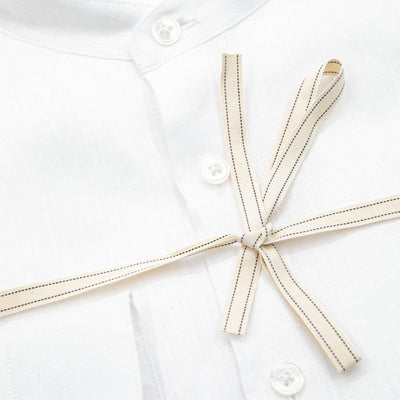 White Linen Band Collar Shirt – Made in Italy