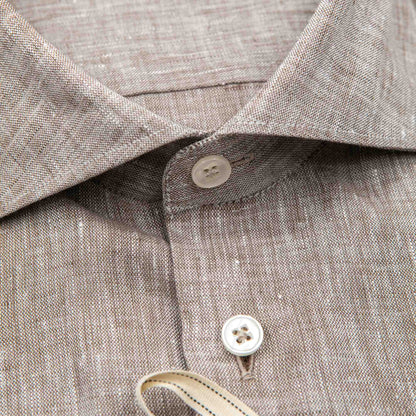 Camicia in puro lino azzurro cielo con interno collo stampato – Made in Italy