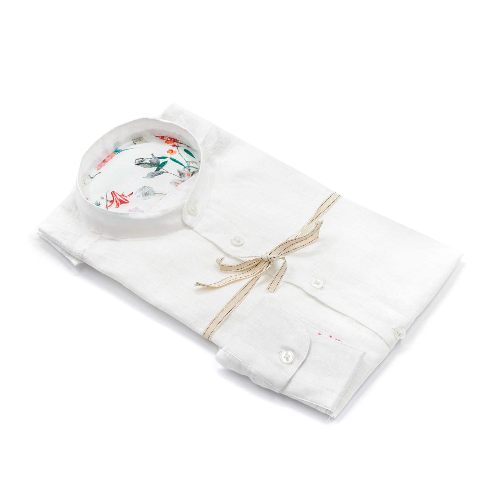 Camicia in puro lino azzurro cielo con interno collo stampato – Made in Italy