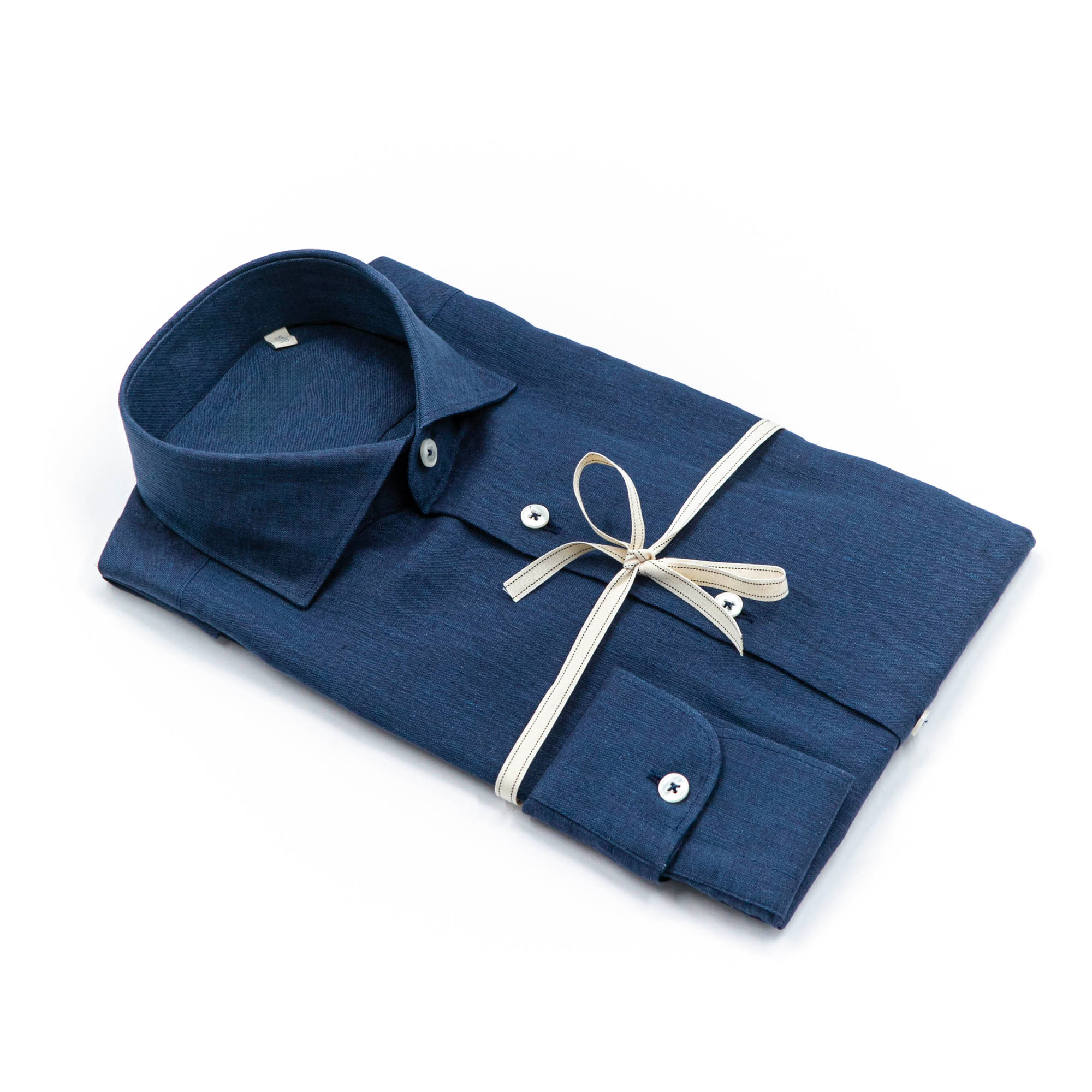 Camicia in puro lino azzurro cielo con interno collo stampato – Made in Italy