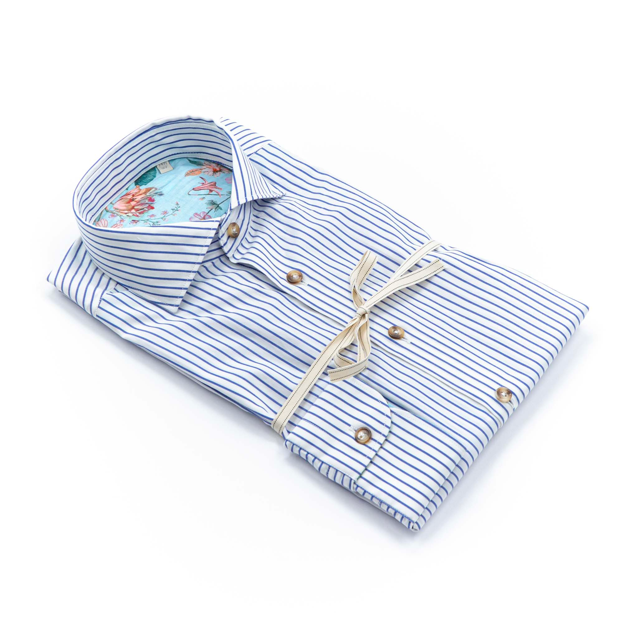 Camicia in puro lino azzurro cielo con interno collo stampato – Made in Italy